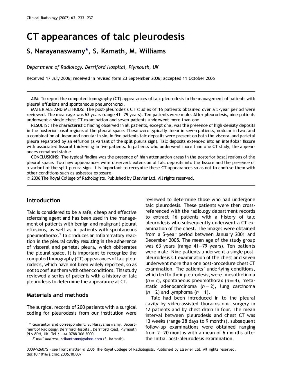 CT appearances of talc pleurodesis