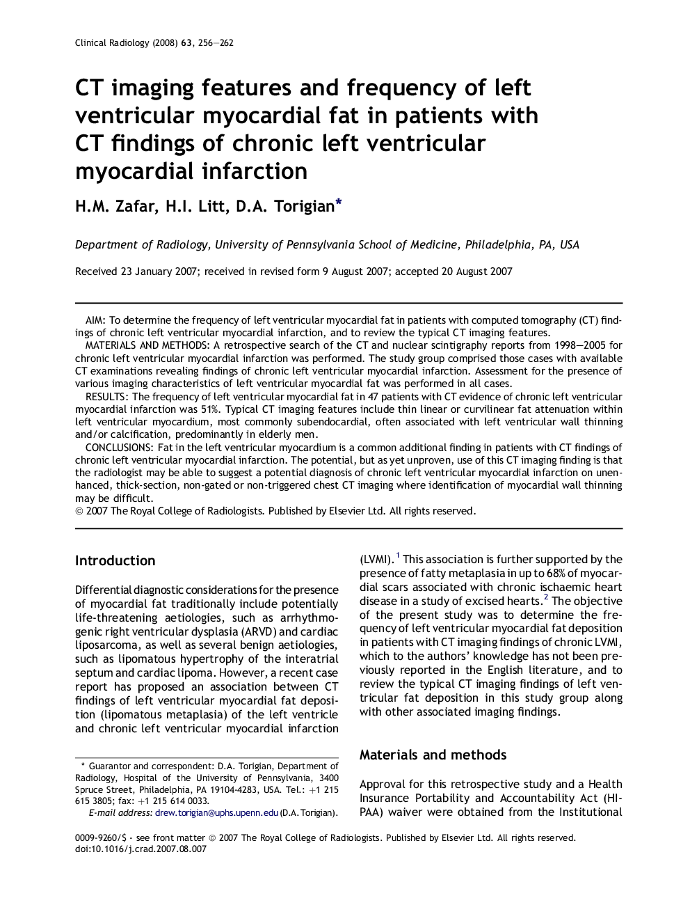 CT imaging features and frequency of left ventricular myocardial fat in patients with CT findings of chronic left ventricular myocardial infarction