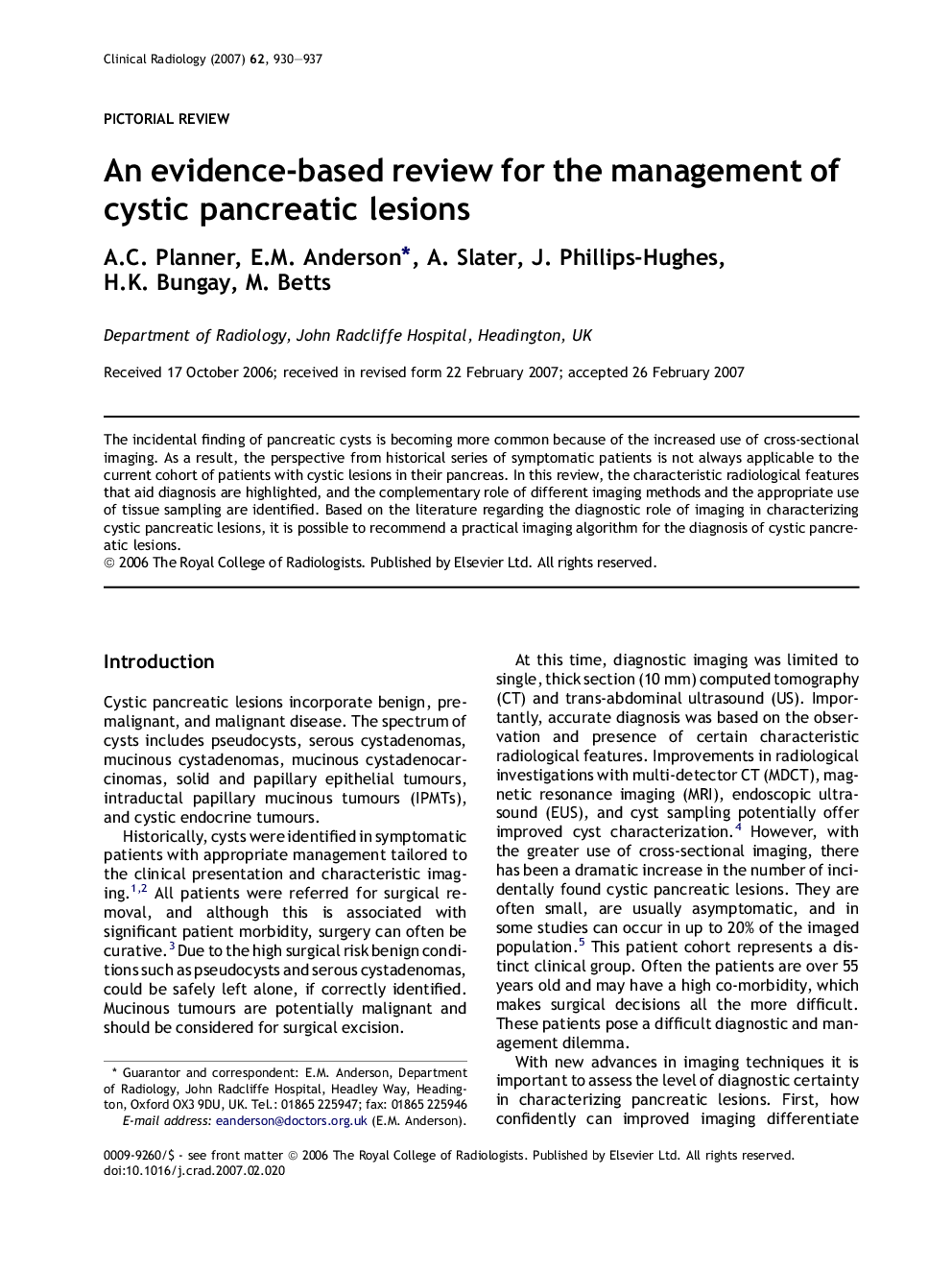 An evidence-based review for the management of cystic pancreatic lesions