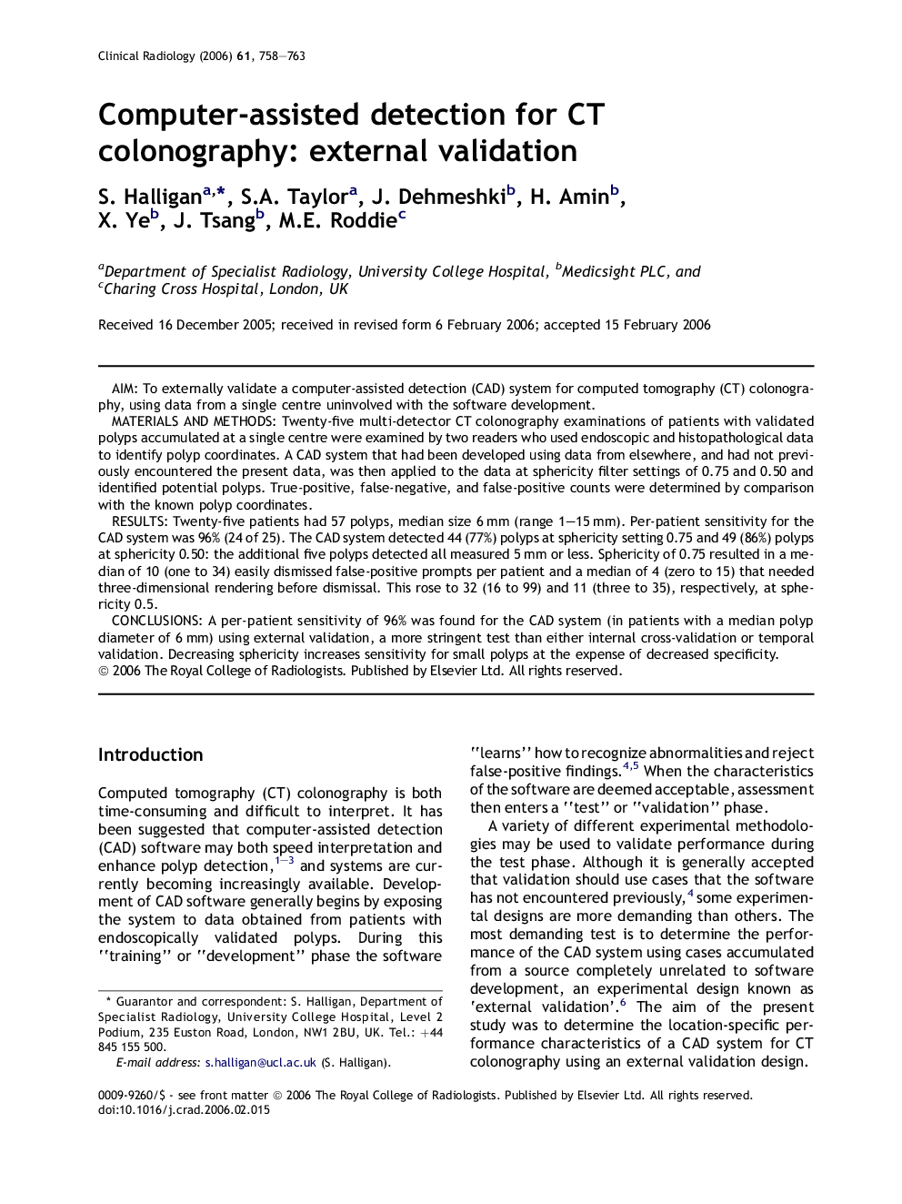 Computer-assisted detection for CT colonography: external validation