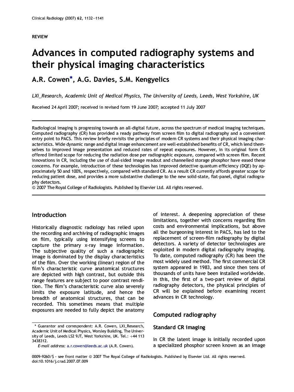 Advances in computed radiography systems and their physical imaging characteristics