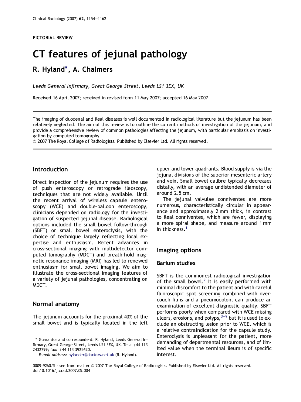 CT features of jejunal pathology