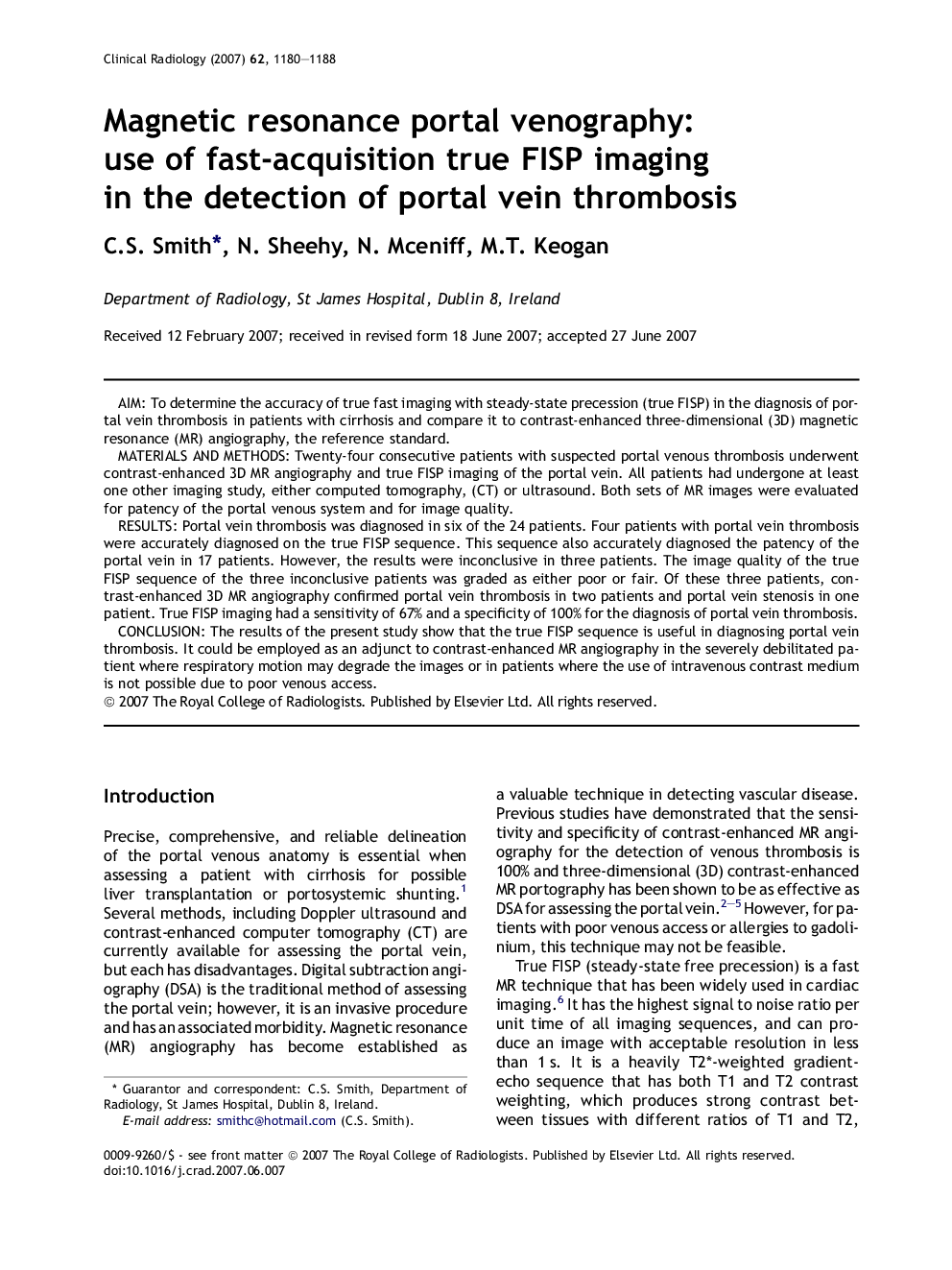 Magnetic resonance portal venography: use of fast-acquisition true FISP imaging in the detection of portal vein thrombosis