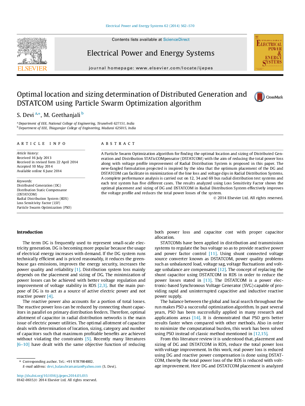 Optimal location and sizing determination of Distributed Generation and DSTATCOM using Particle Swarm Optimization algorithm