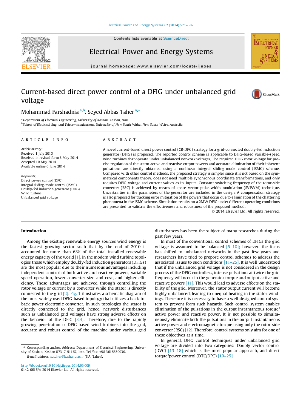 Current-based direct power control of a DFIG under unbalanced grid voltage