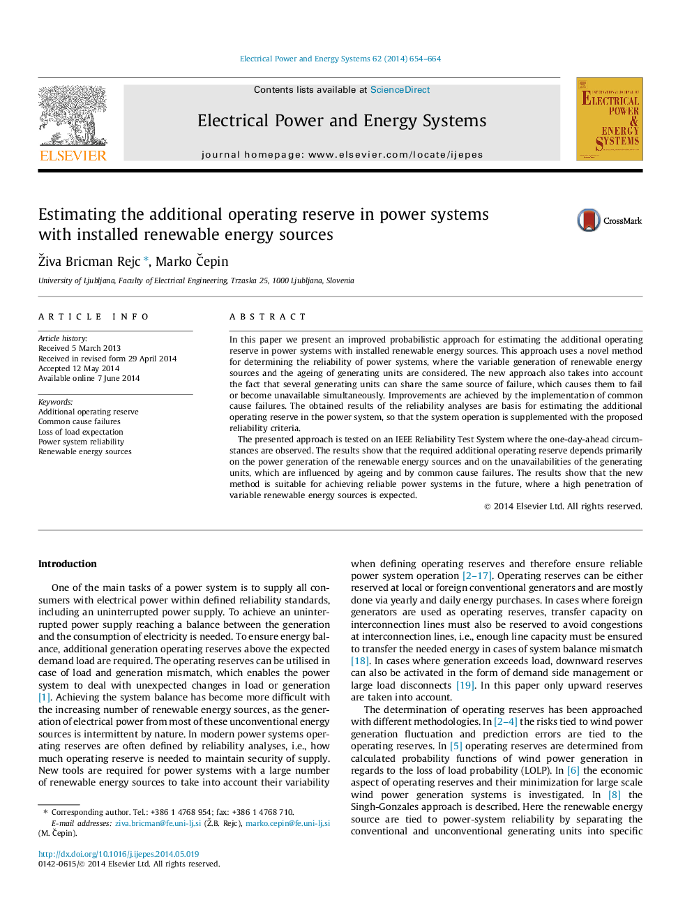 Estimating the additional operating reserve in power systems with installed renewable energy sources