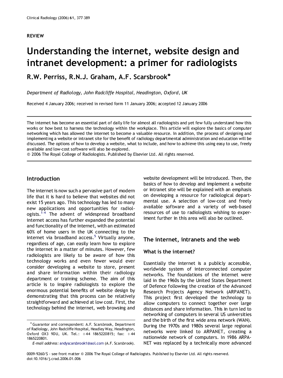 Understanding the internet, website design and intranet development: a primer for radiologists