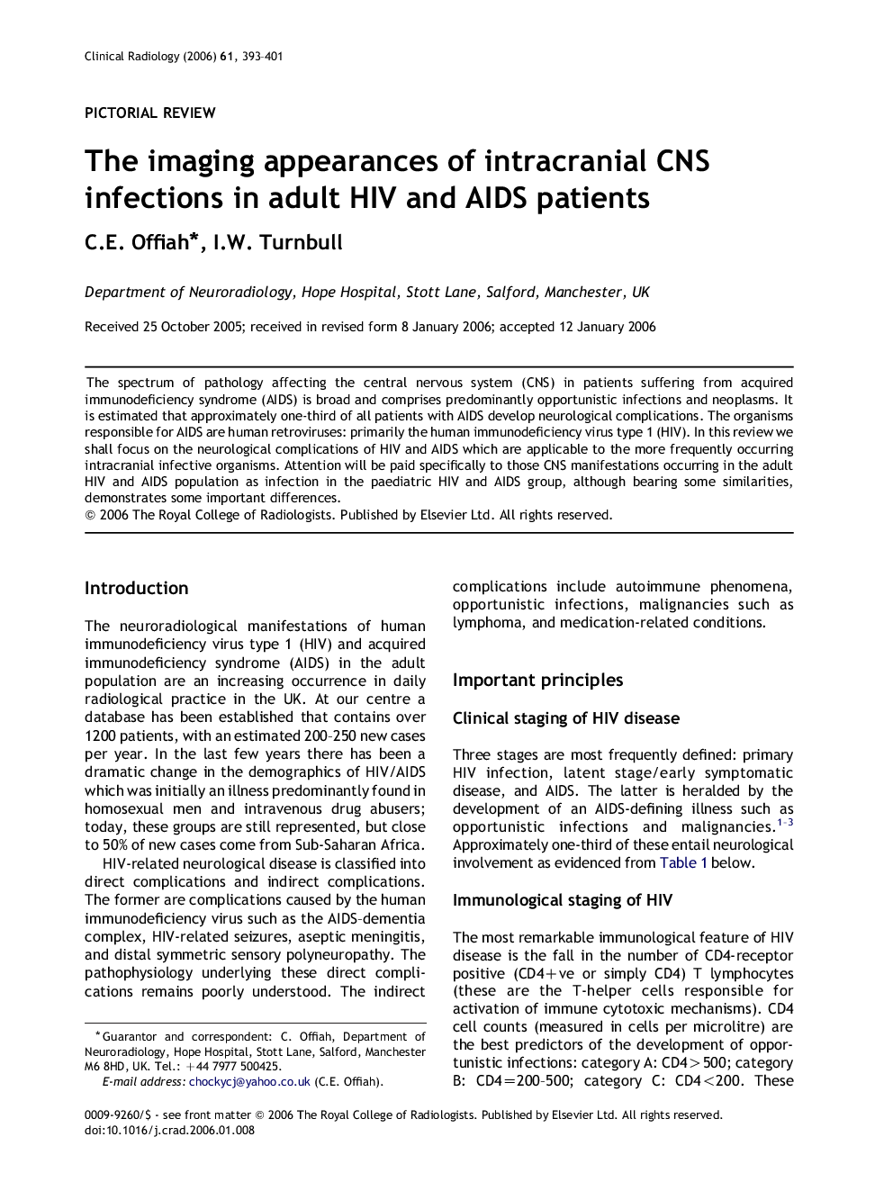 The imaging appearances of intracranial CNS infections in adult HIV and AIDS patients