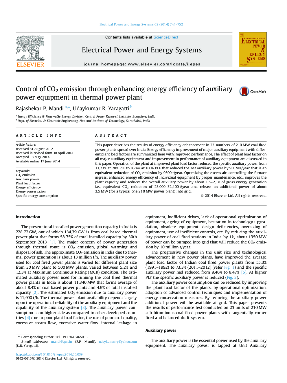 Control of CO2 emission through enhancing energy efficiency of auxiliary power equipment in thermal power plant