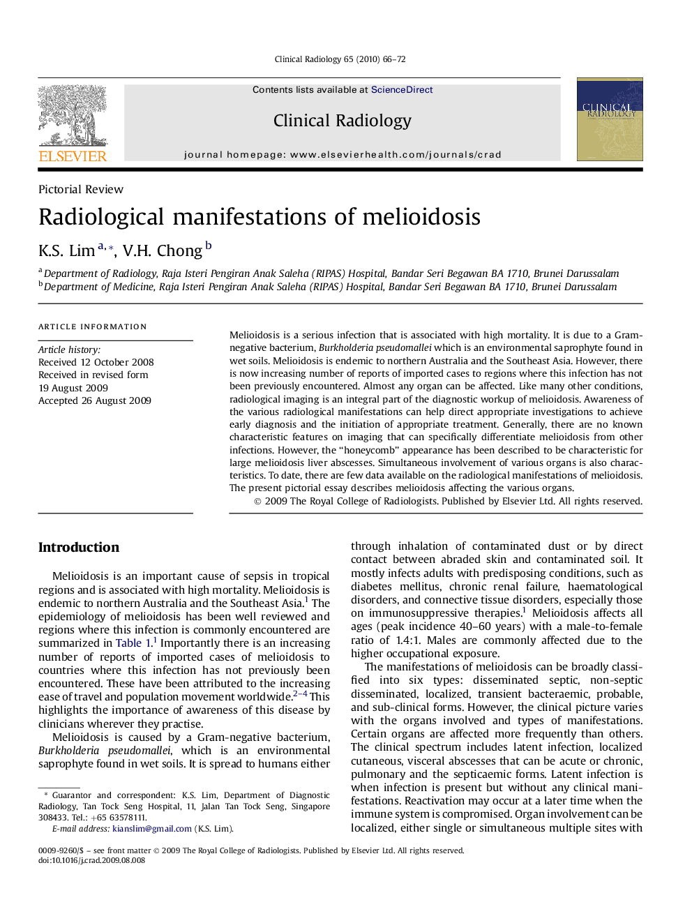 Radiological manifestations of melioidosis