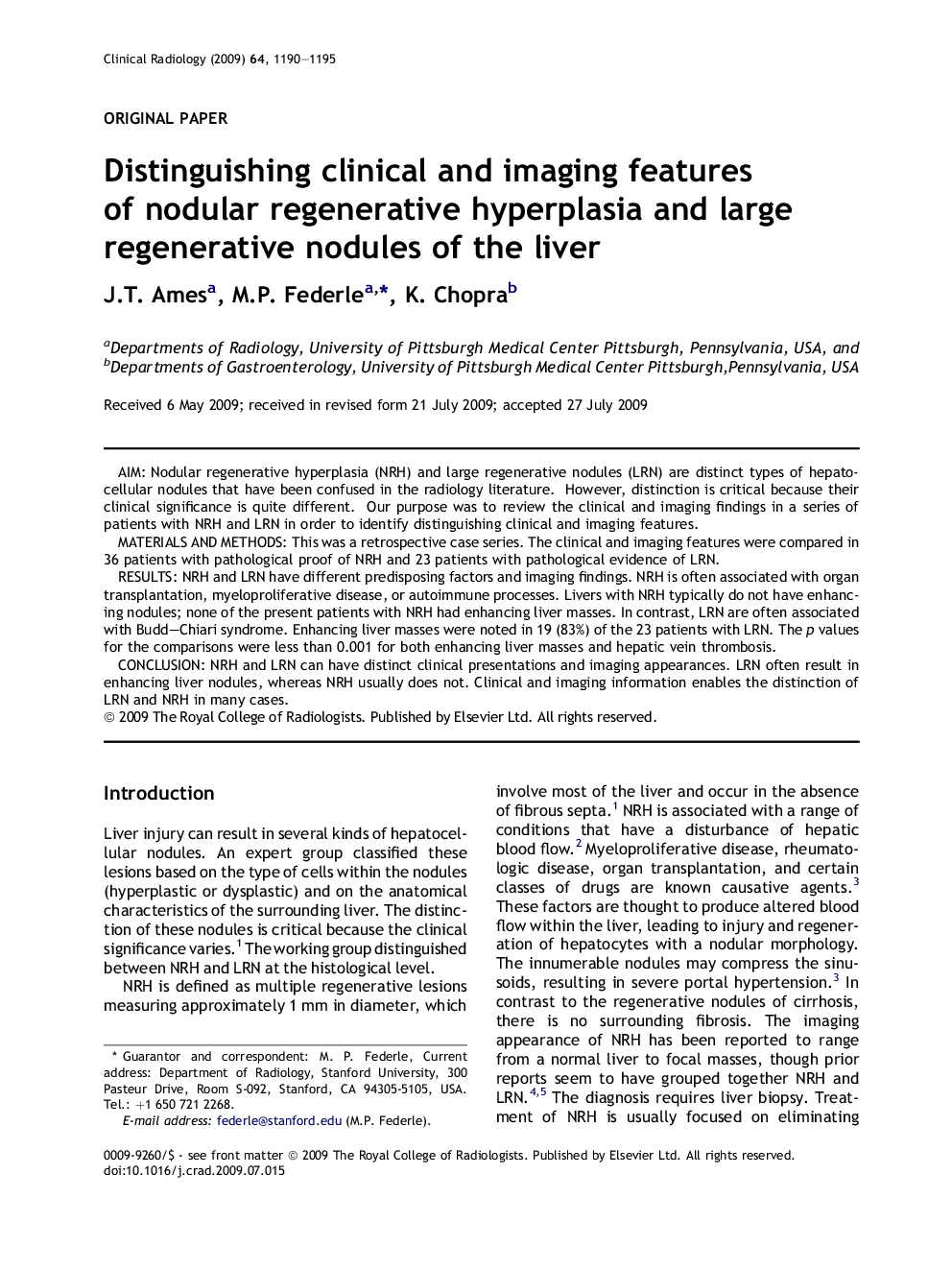 Distinguishing clinical and imaging features of nodular regenerative hyperplasia and large regenerative nodules of the liver