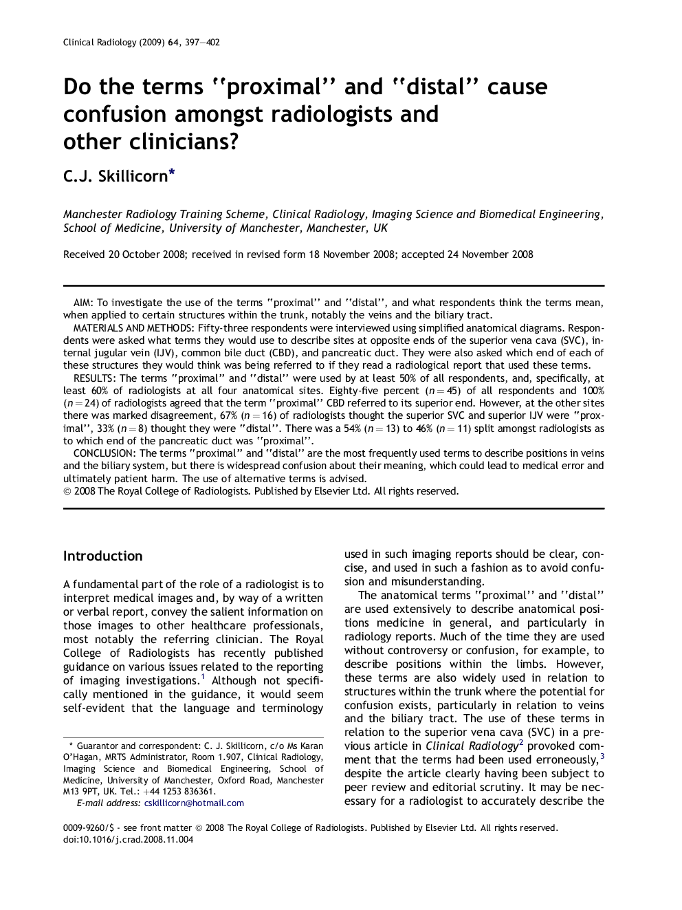 Do the terms “proximal” and “distal” cause confusion amongst radiologists and other clinicians?