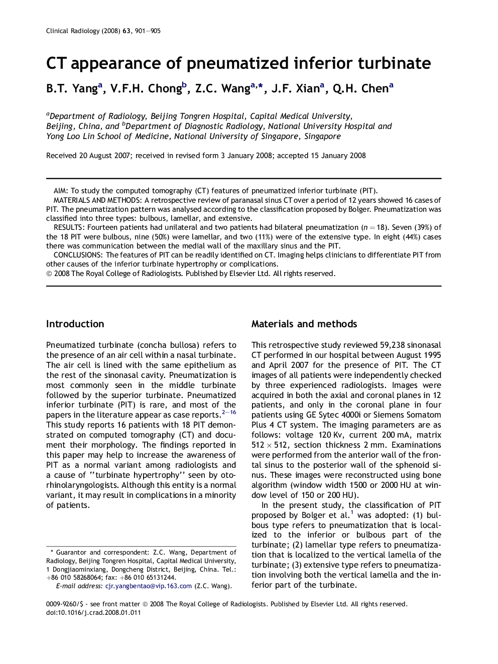 CT appearance of pneumatized inferior turbinate