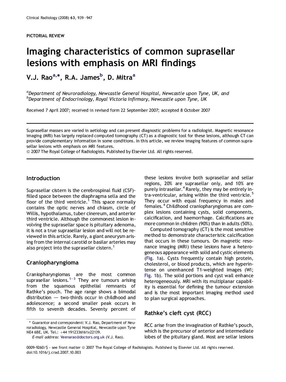 Imaging characteristics of common suprasellar lesions with emphasis on MRI findings