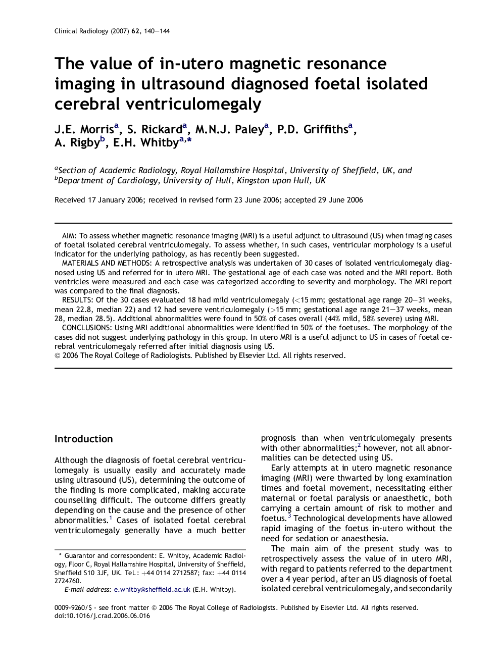 The value of in-utero magnetic resonance imaging in ultrasound diagnosed foetal isolated cerebral ventriculomegaly