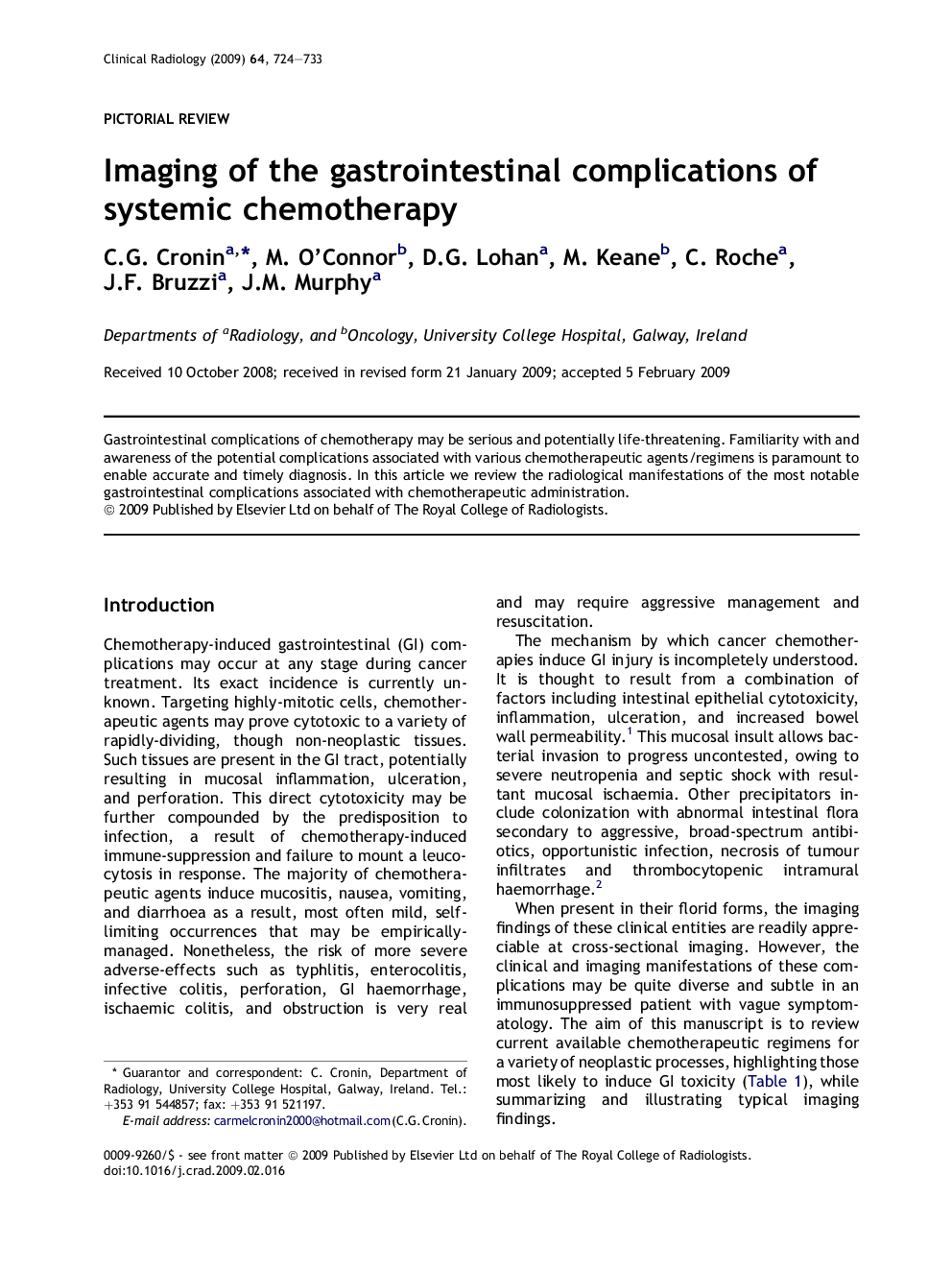 Imaging of the gastrointestinal complications of systemic chemotherapy