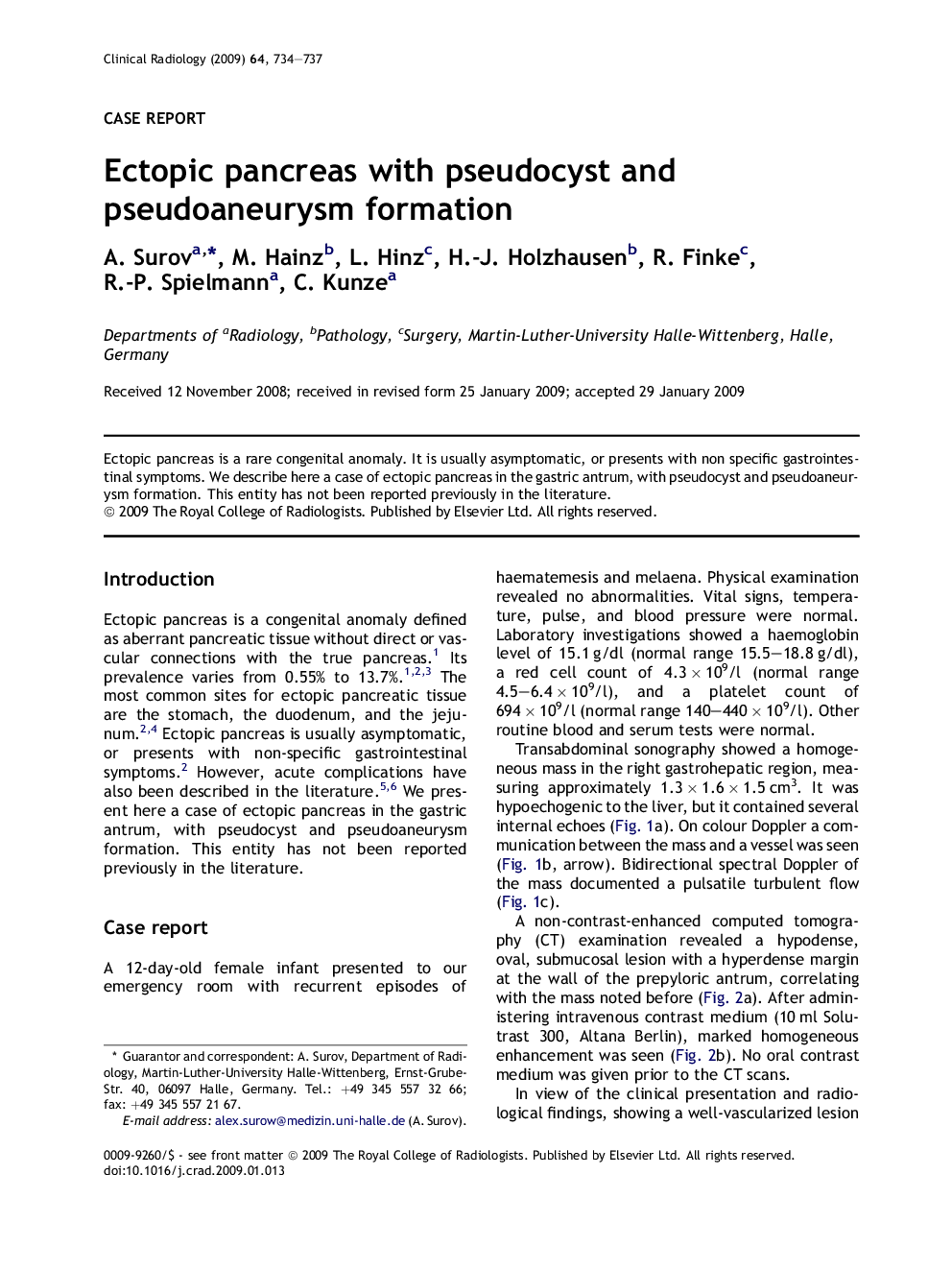 Ectopic pancreas with pseudocyst and pseudoaneurysm formation