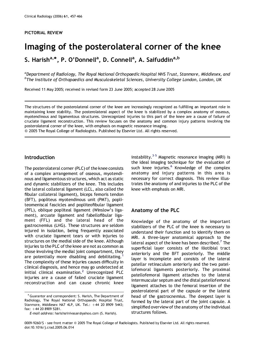 Imaging of the posterolateral corner of the knee