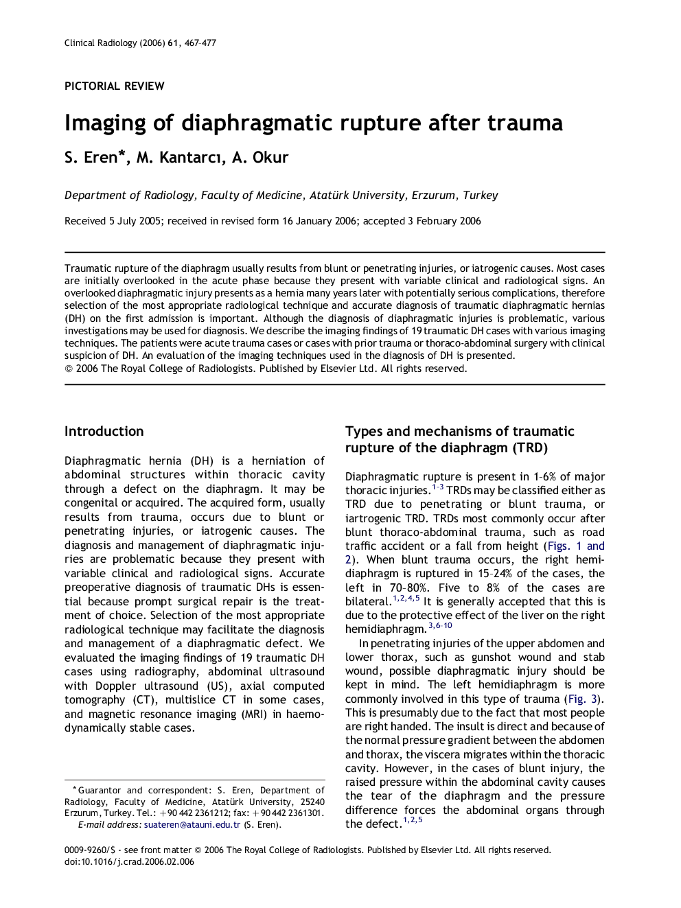 Imaging of diaphragmatic rupture after trauma