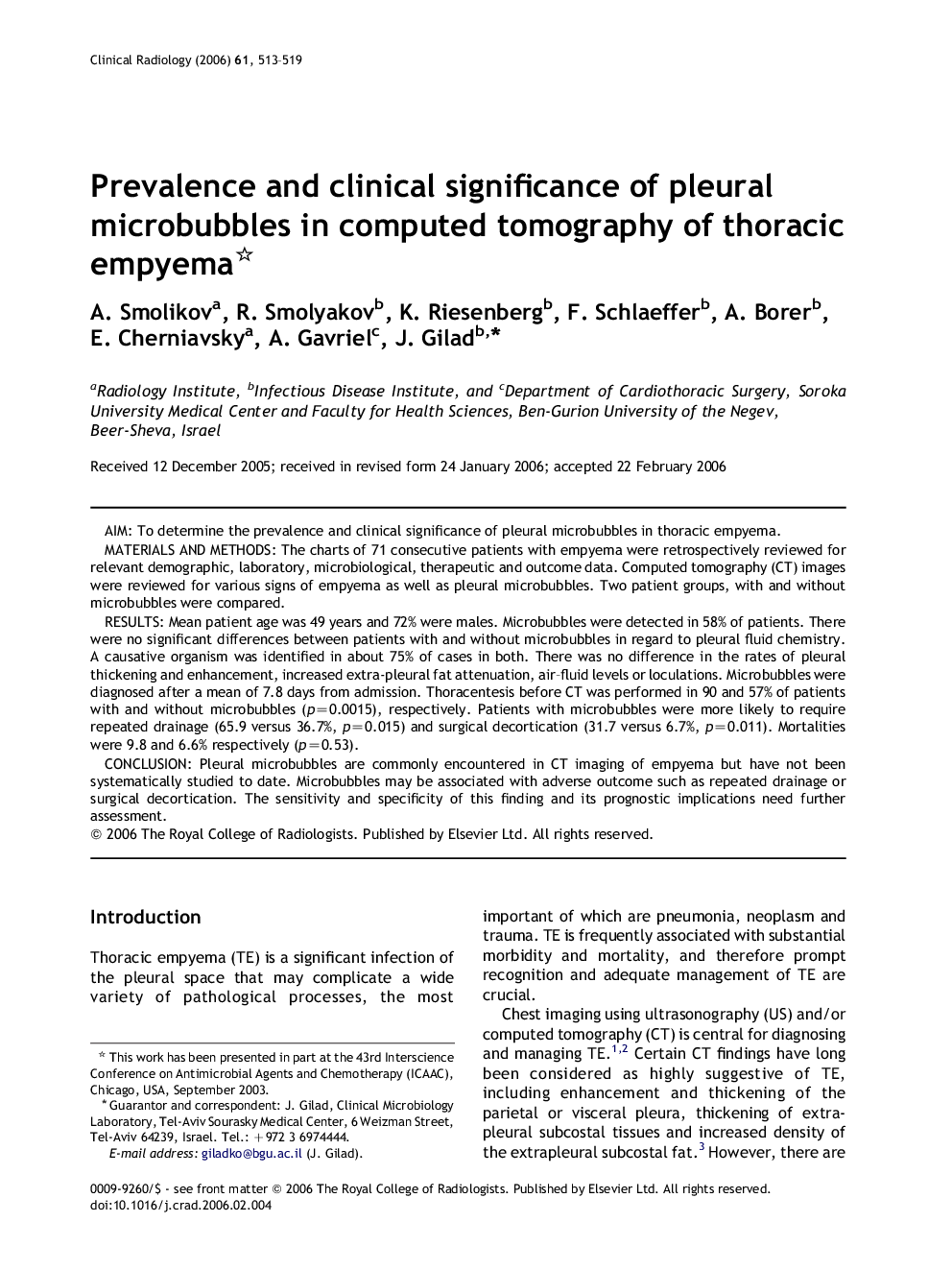 Prevalence and clinical significance of pleural microbubbles in computed tomography of thoracic empyema 