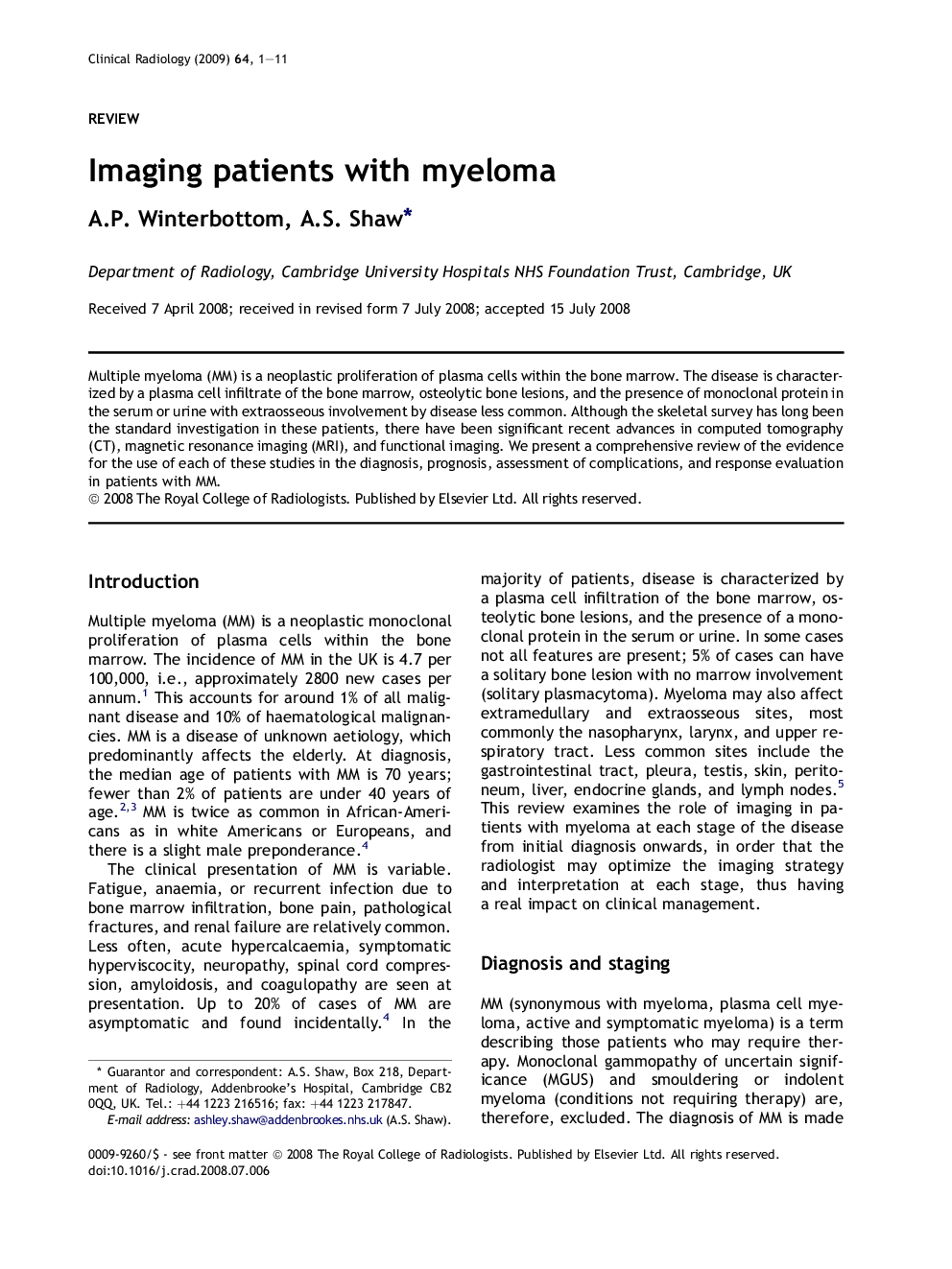 Imaging patients with myeloma