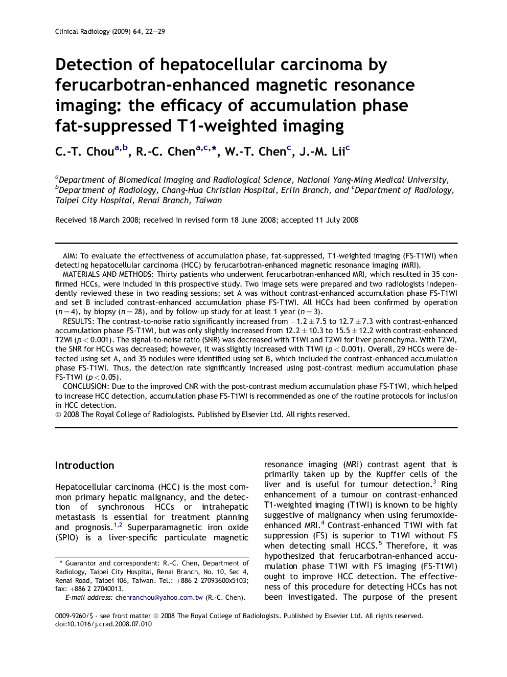 Detection of hepatocellular carcinoma by ferucarbotran-enhanced magnetic resonance imaging: the efficacy of accumulation phase fat-suppressed T1-weighted imaging