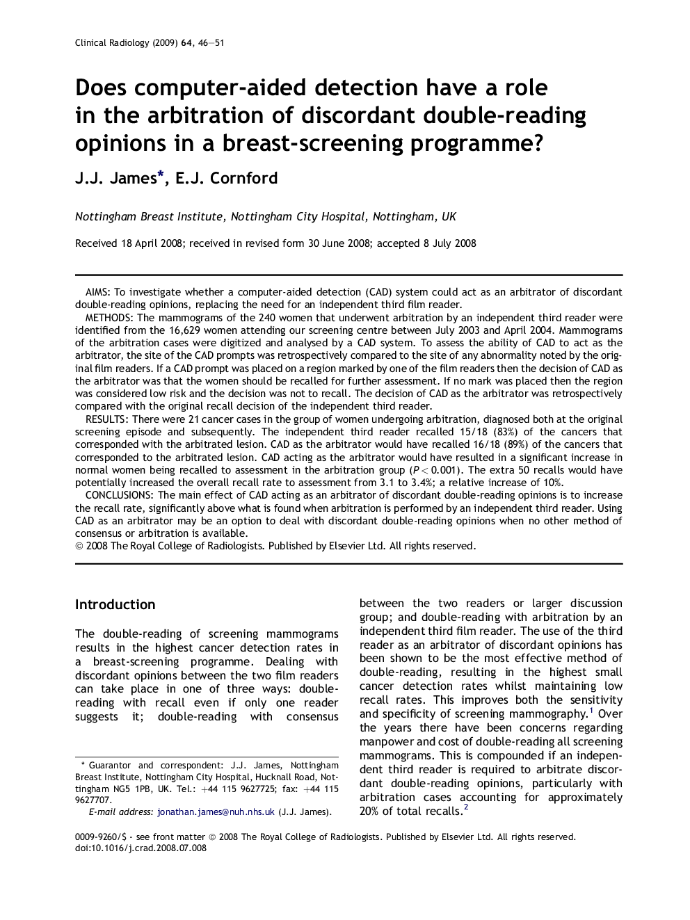 Does computer-aided detection have a role in the arbitration of discordant double-reading opinions in a breast-screening programme?