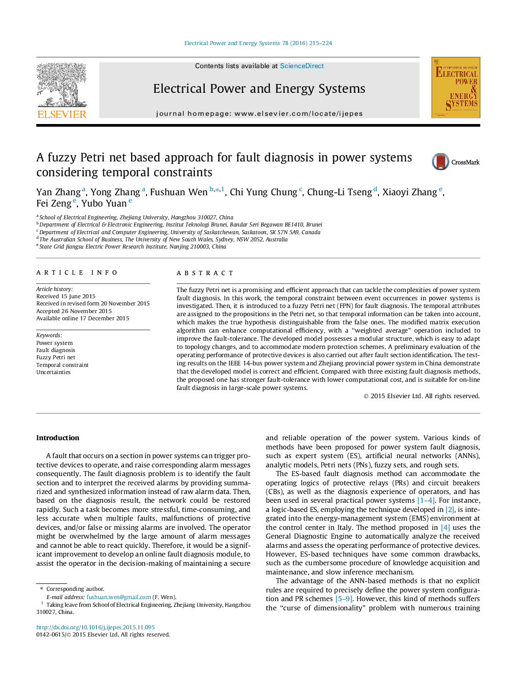 A fuzzy Petri net based approach for fault diagnosis in power systems considering temporal constraints