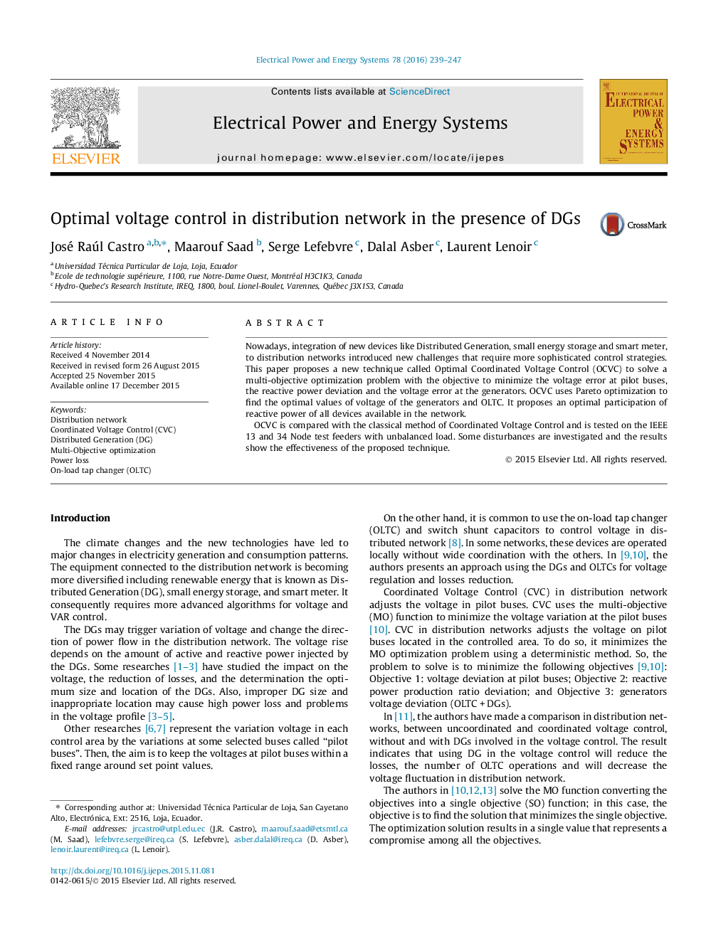 Optimal voltage control in distribution network in the presence of DGs