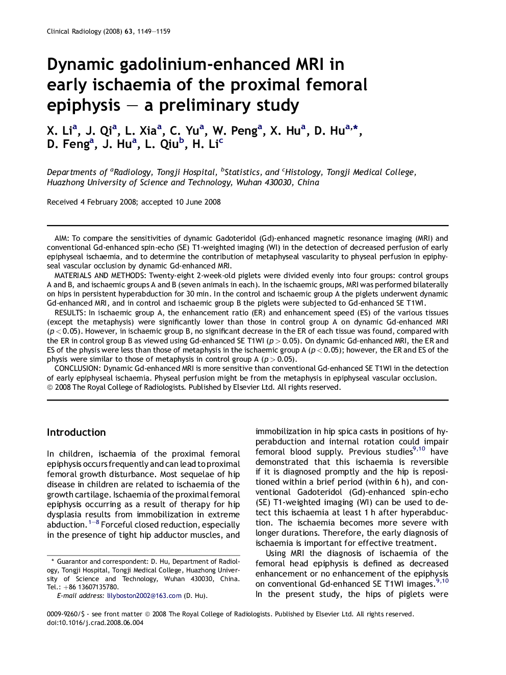 Dynamic gadolinium-enhanced MRI in early ischaemia of the proximal femoral epiphysis - a preliminary study