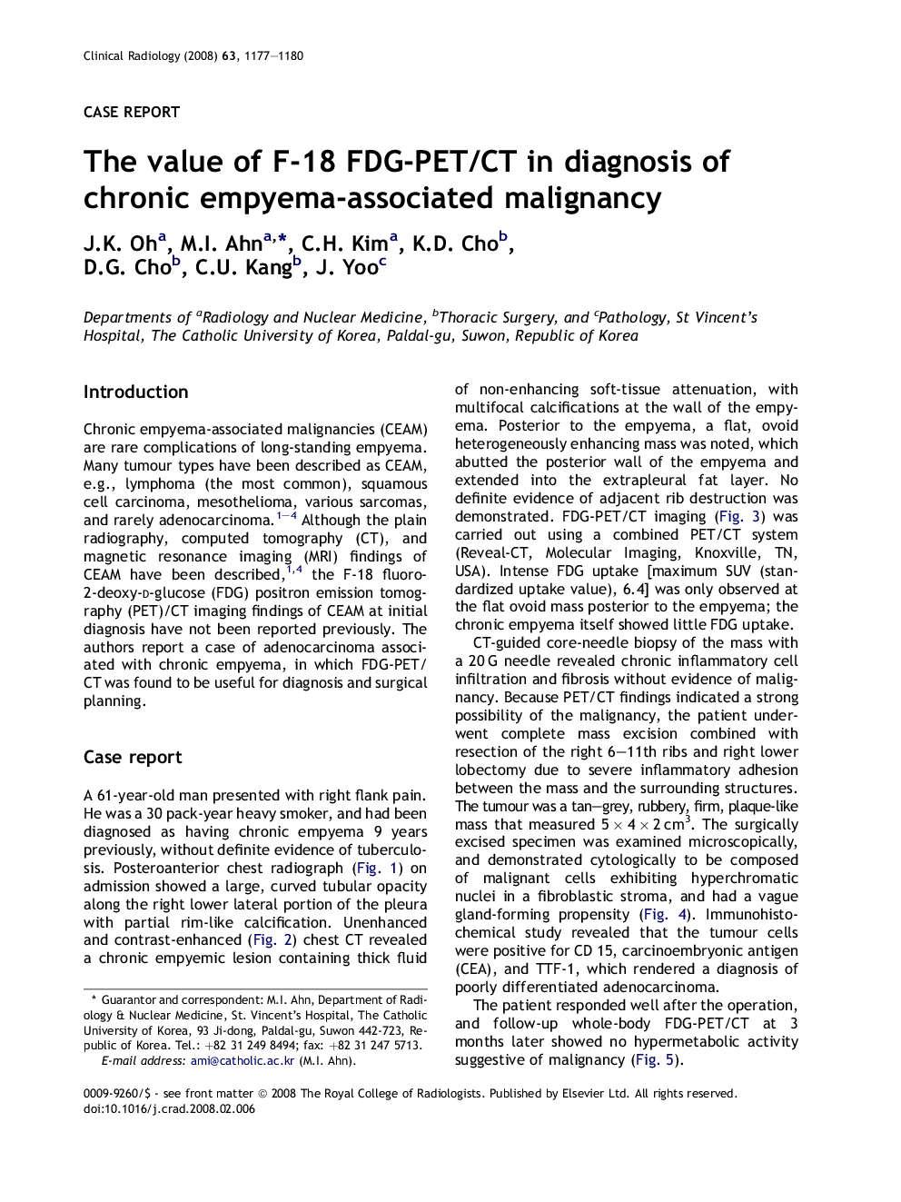 The value of F-18 FDG-PET/CT in diagnosis of chronic empyema-associated malignancy