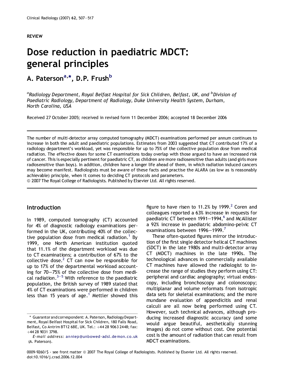 Dose reduction in paediatric MDCT: general principles