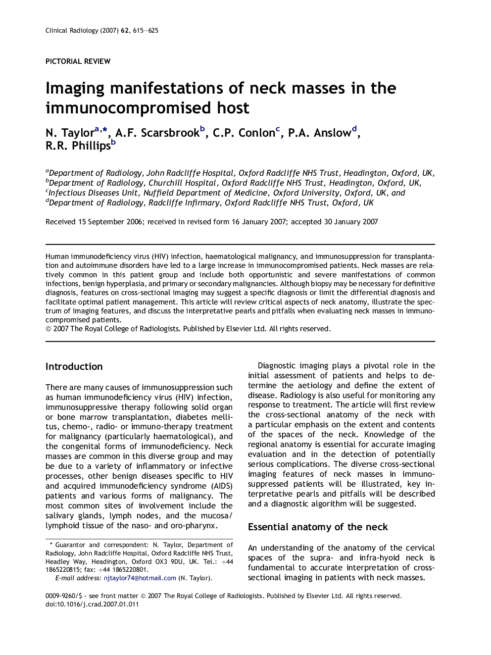 Imaging manifestations of neck masses in the immunocompromised host