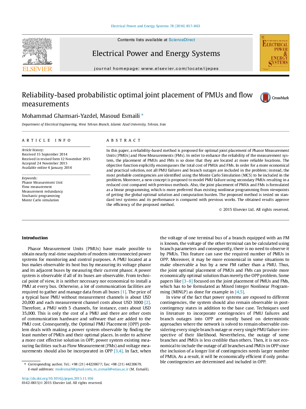 Reliability-based probabilistic optimal joint placement of PMUs and flow measurements