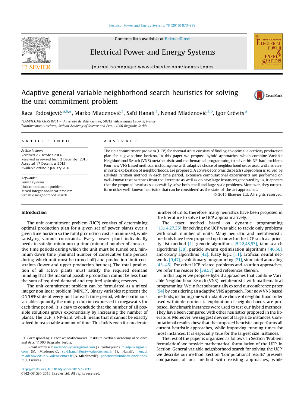 Adaptive general variable neighborhood search heuristics for solving the unit commitment problem