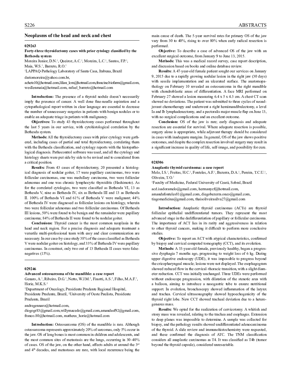 Neoplasms of the head and neck and chest