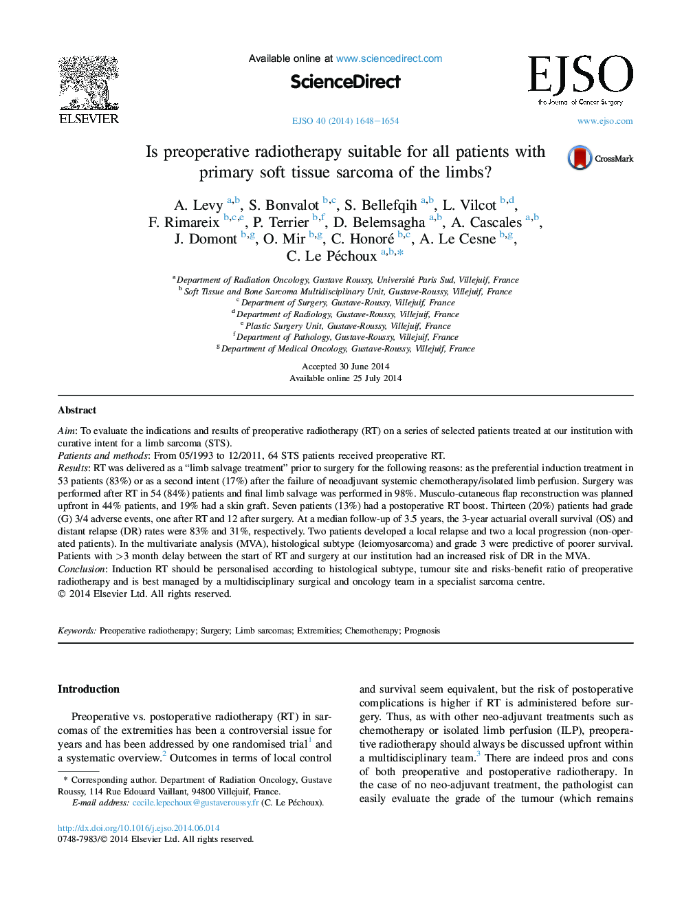 Is preoperative radiotherapy suitable for all patients with primary soft tissue sarcoma of the limbs?