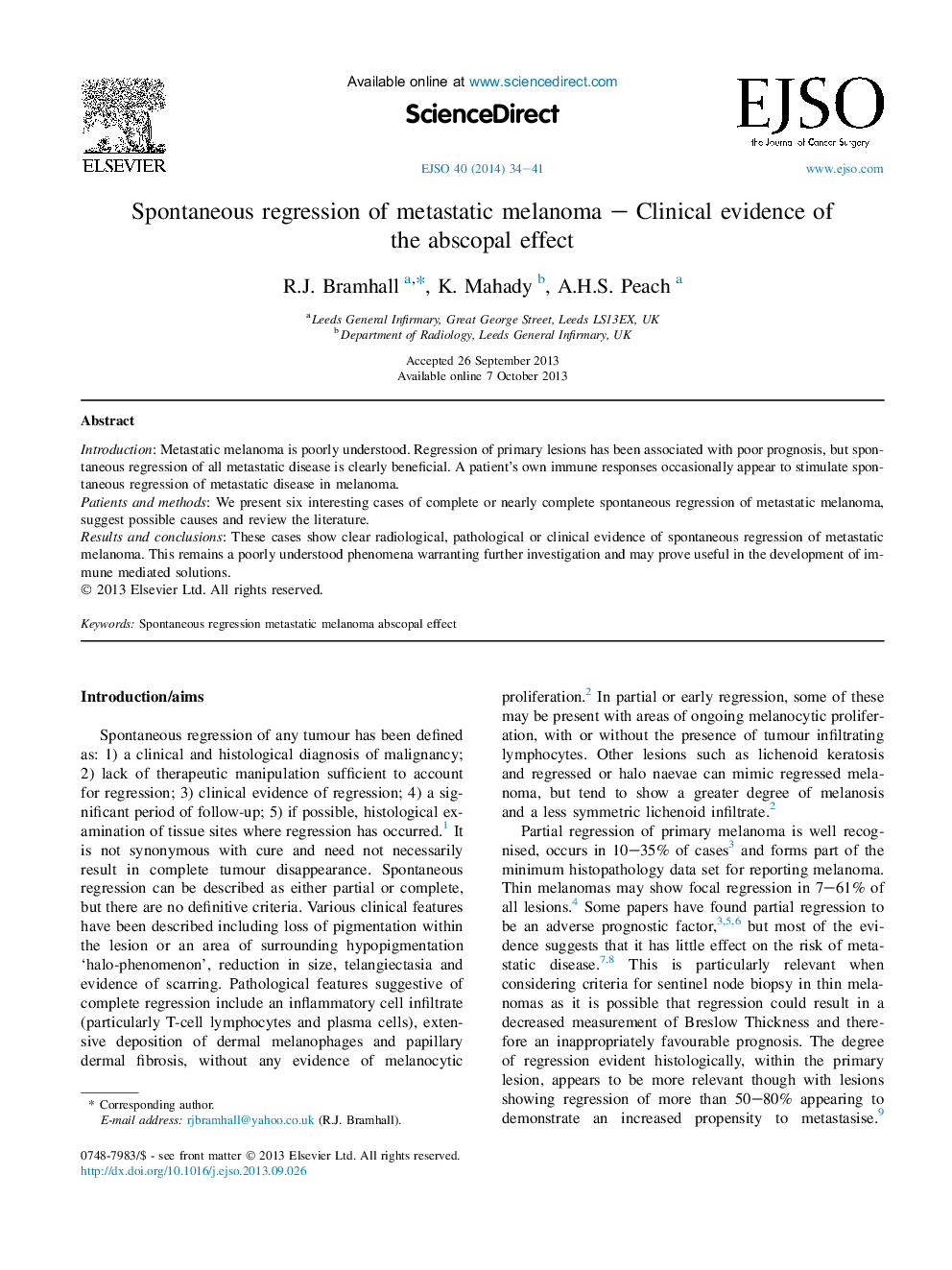 Spontaneous regression of metastatic melanoma – Clinical evidence of the abscopal effect