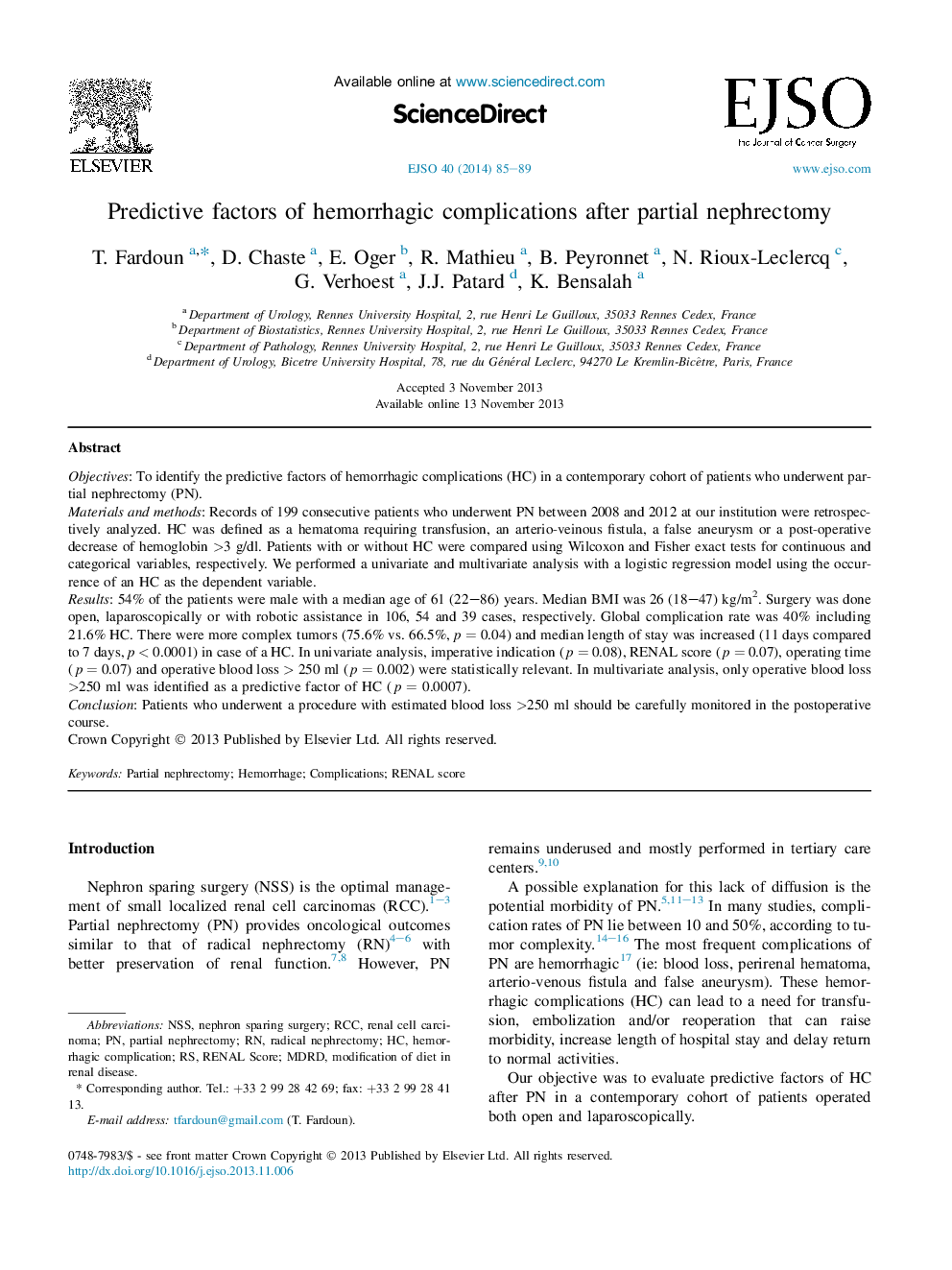 عوامل پیش بینی کننده عوارض هموراژیک پس از فروپاشی جزئی 