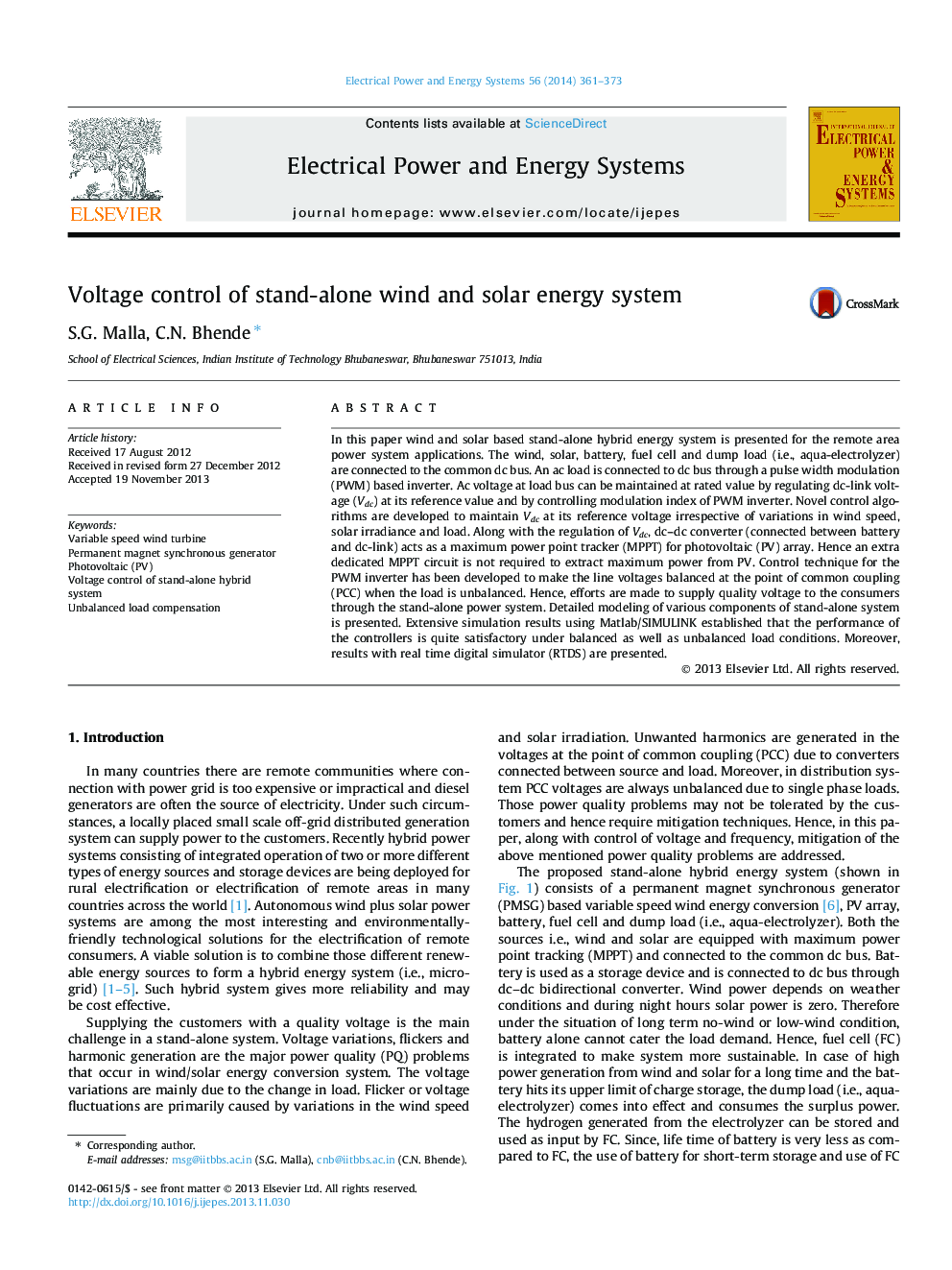 Voltage control of stand-alone wind and solar energy system