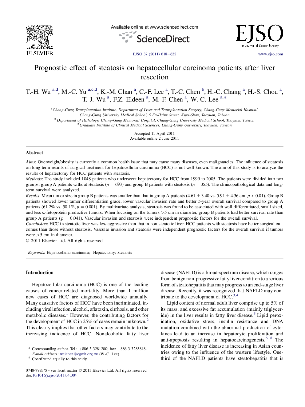 Prognostic effect of steatosis on hepatocellular carcinoma patients after liver resection