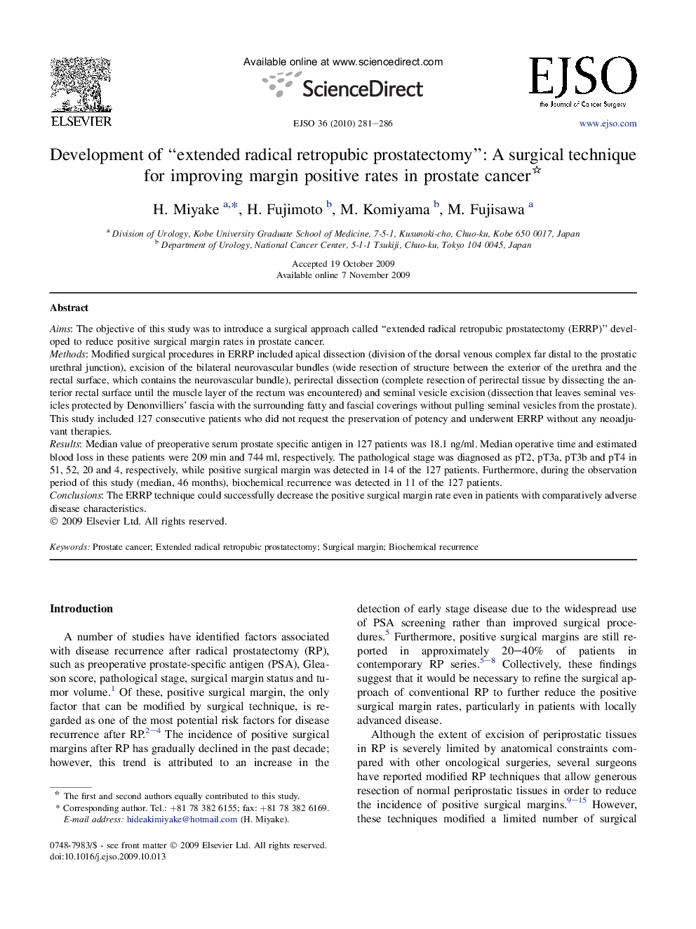 Development of “extended radical retropubic prostatectomy”: A surgical technique for improving margin positive rates in prostate cancer 