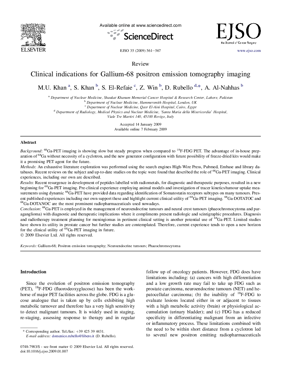 Clinical indications for Gallium-68 positron emission tomography imaging