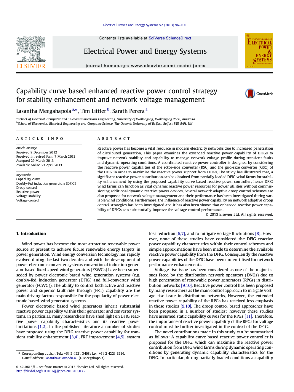 Capability curve based enhanced reactive power control strategy for stability enhancement and network voltage management