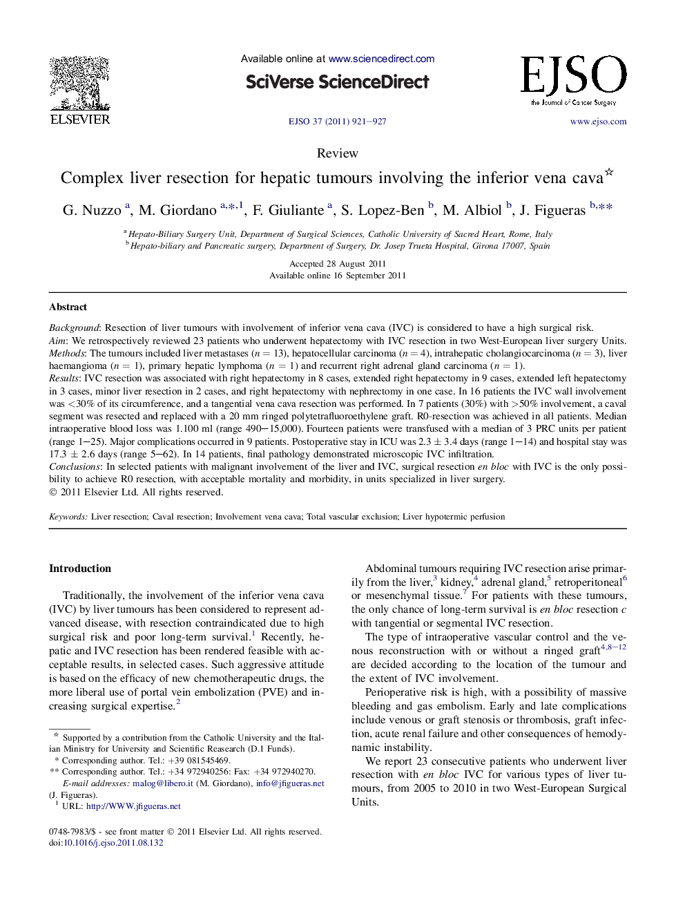 Complex liver resection for hepatic tumours involving the inferior vena cava 