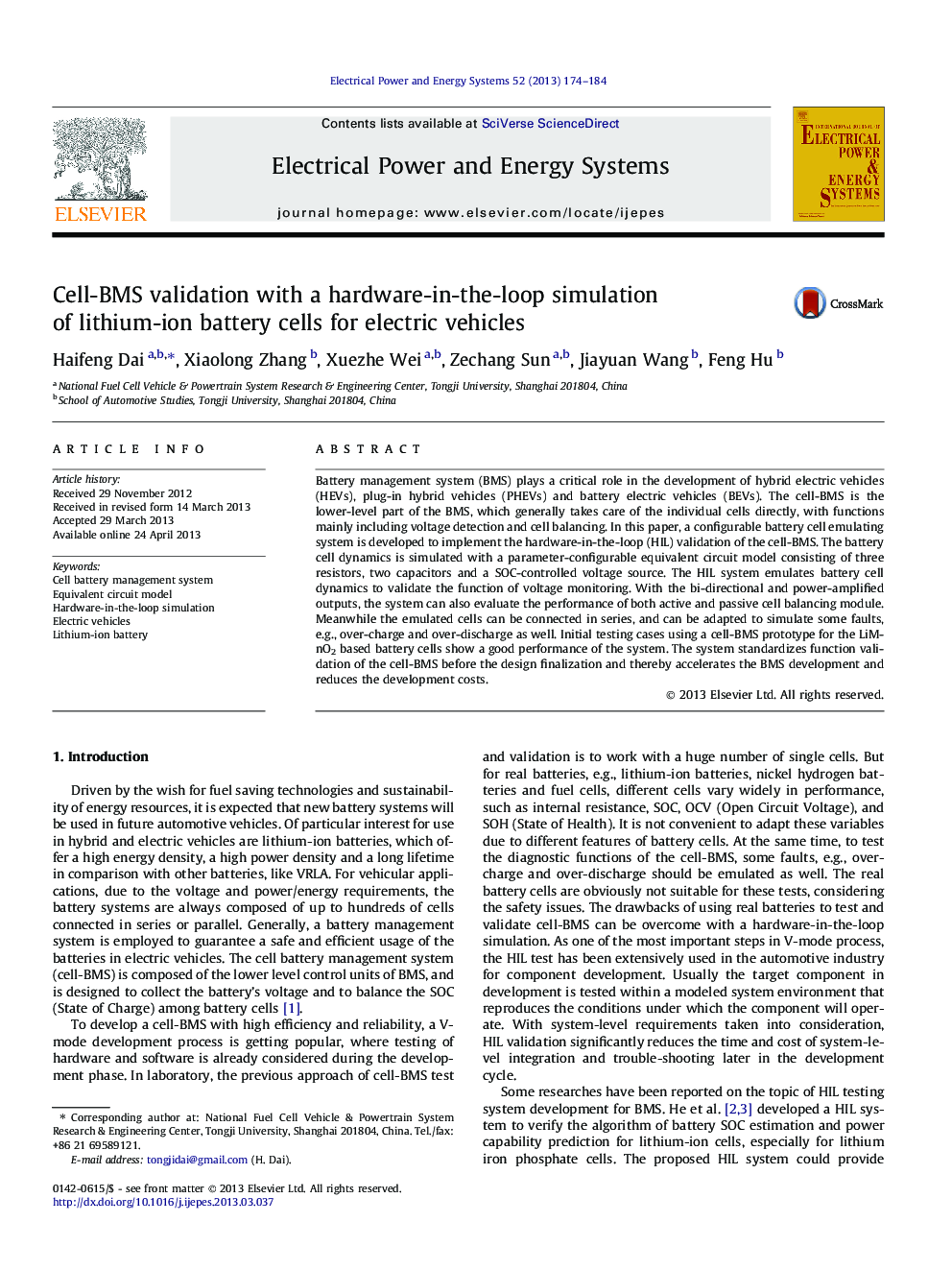 Cell-BMS validation with a hardware-in-the-loop simulation of lithium-ion battery cells for electric vehicles