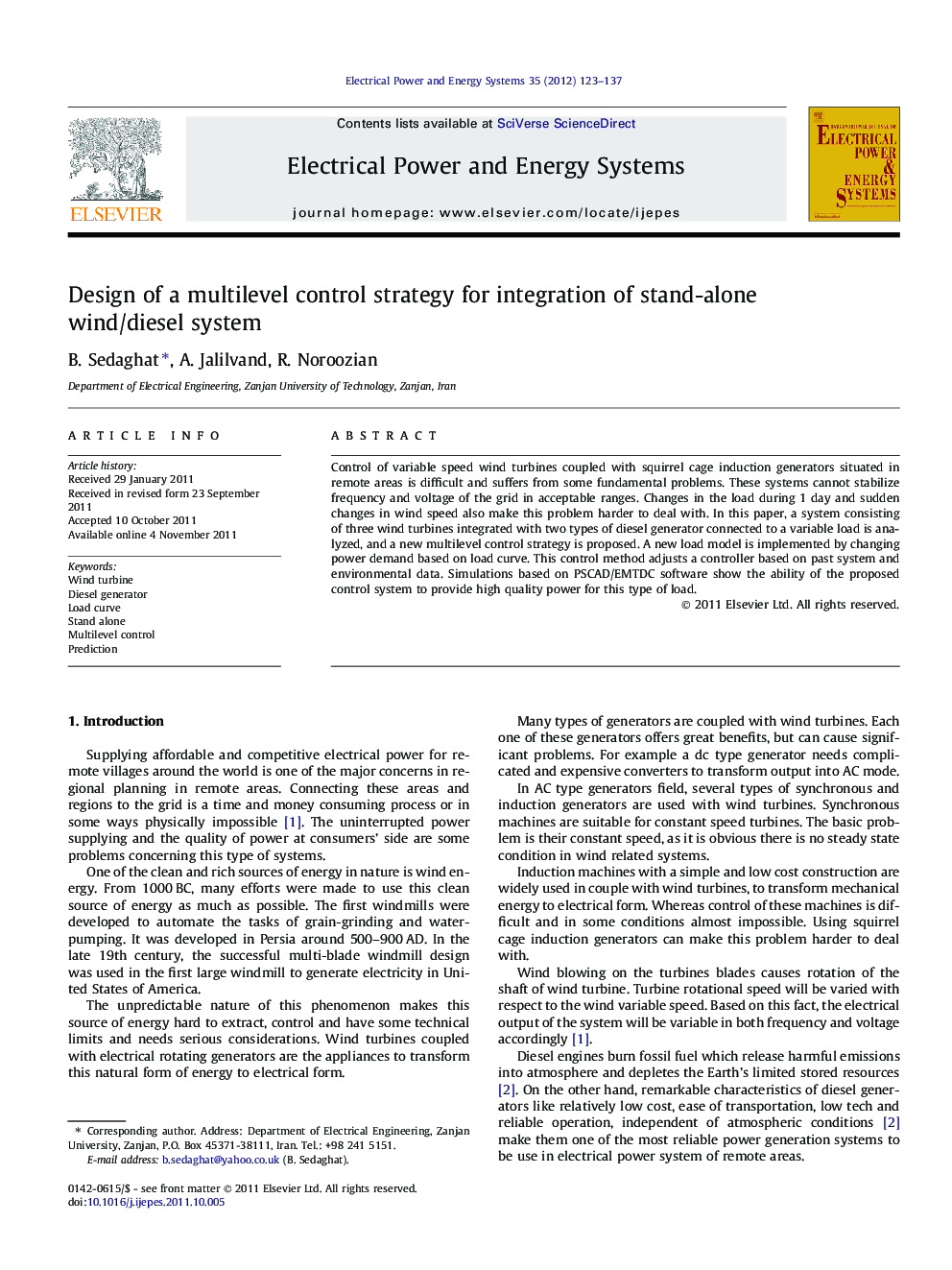 Design of a multilevel control strategy for integration of stand-alone wind/diesel system