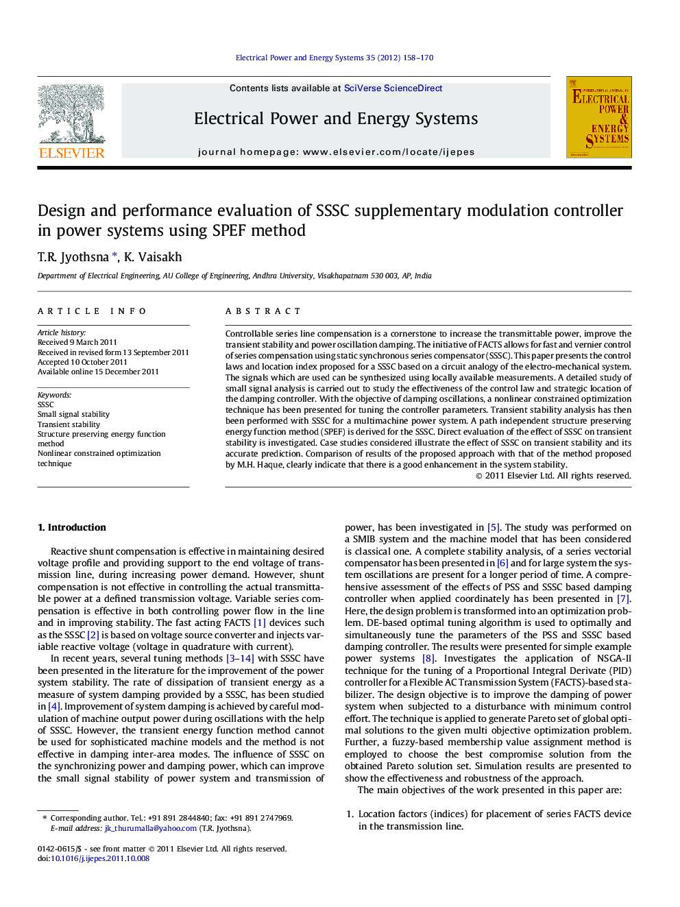 Design and performance evaluation of SSSC supplementary modulation controller in power systems using SPEF method