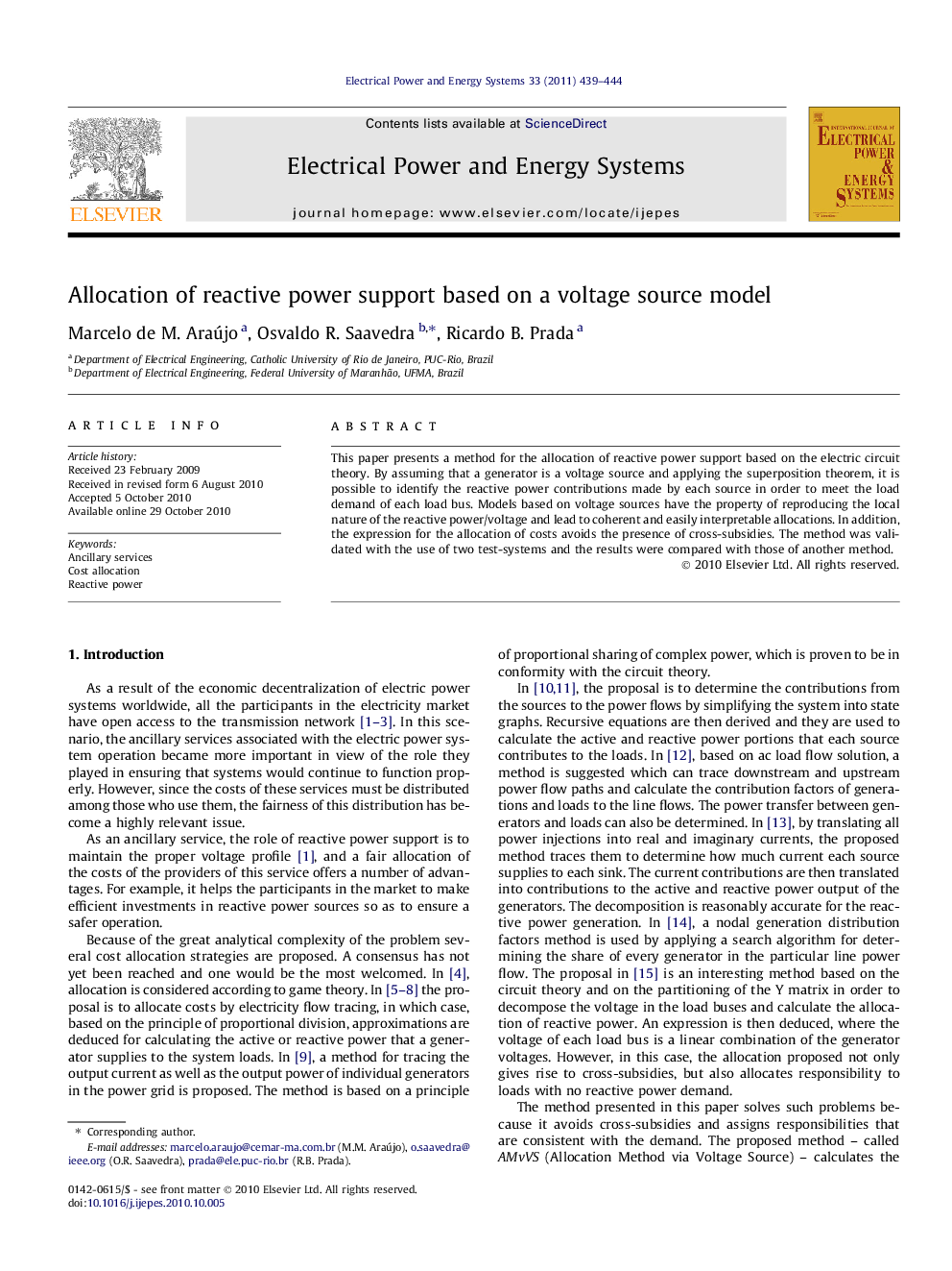 Allocation of reactive power support based on a voltage source model