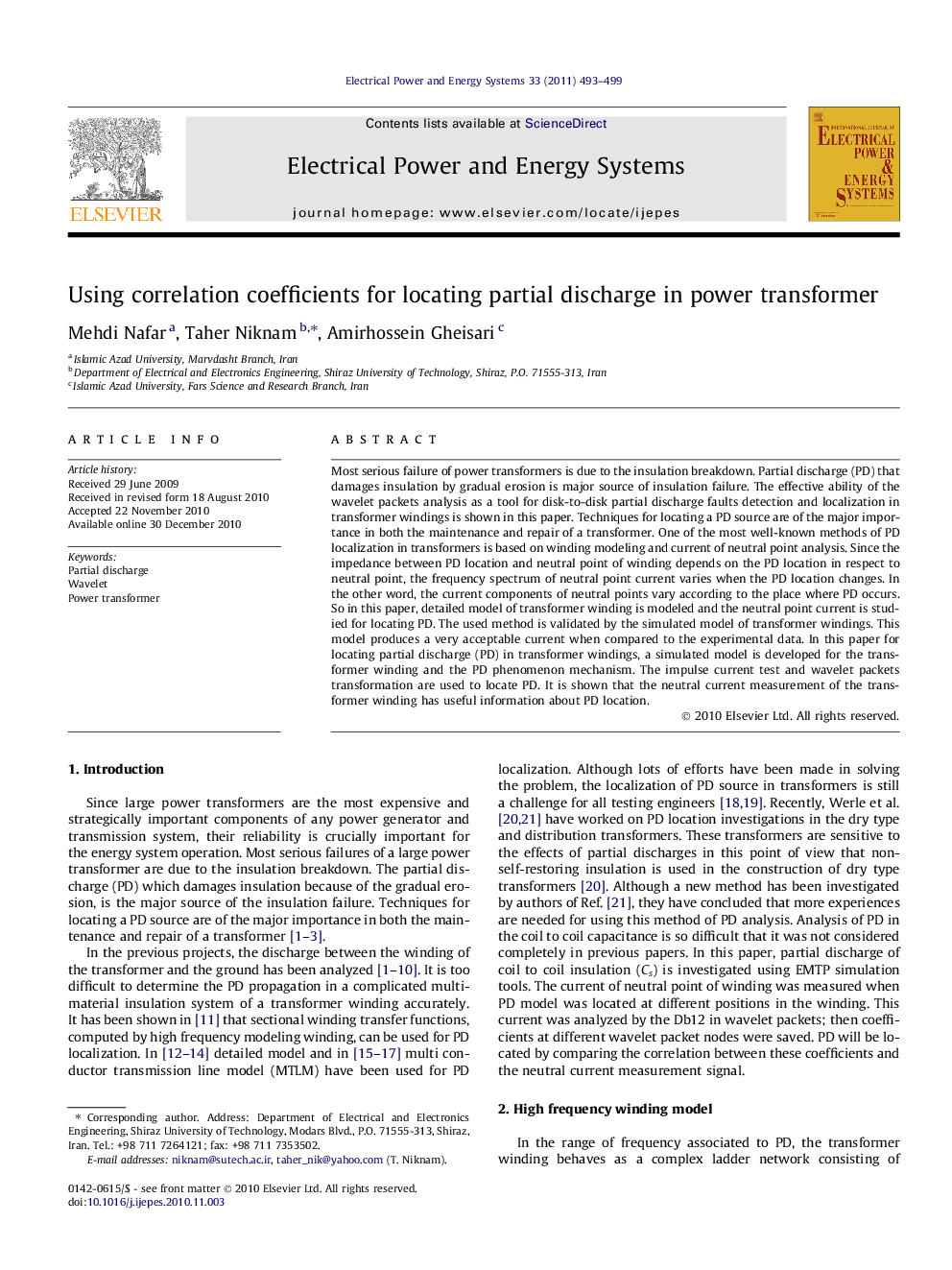 Using correlation coefficients for locating partial discharge in power transformer